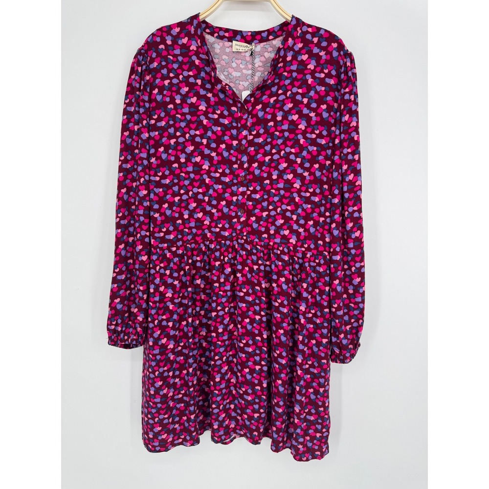 Sugarhill Brighton Danica Smock Dress 14 Burgundy Heart ModCloth Whimsygoth Boho - Picture 3 of 8